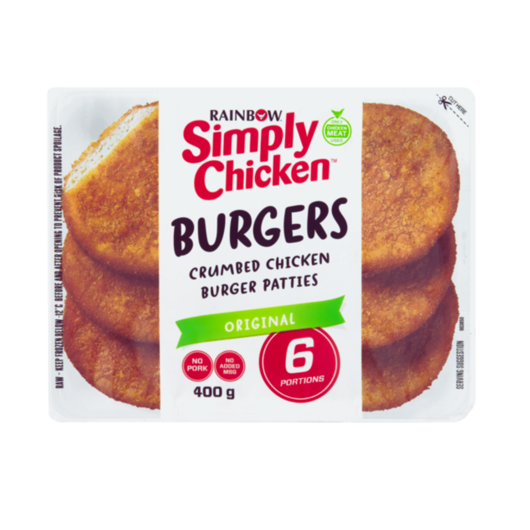 Rainbow Simply Chicken Frozen Chicken Burgers 400g (All Variants) Image