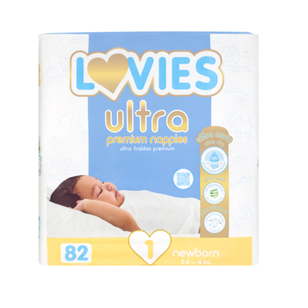 Lovies Ultra Premium Size 1 Disposable Nappies 82 Pack Image