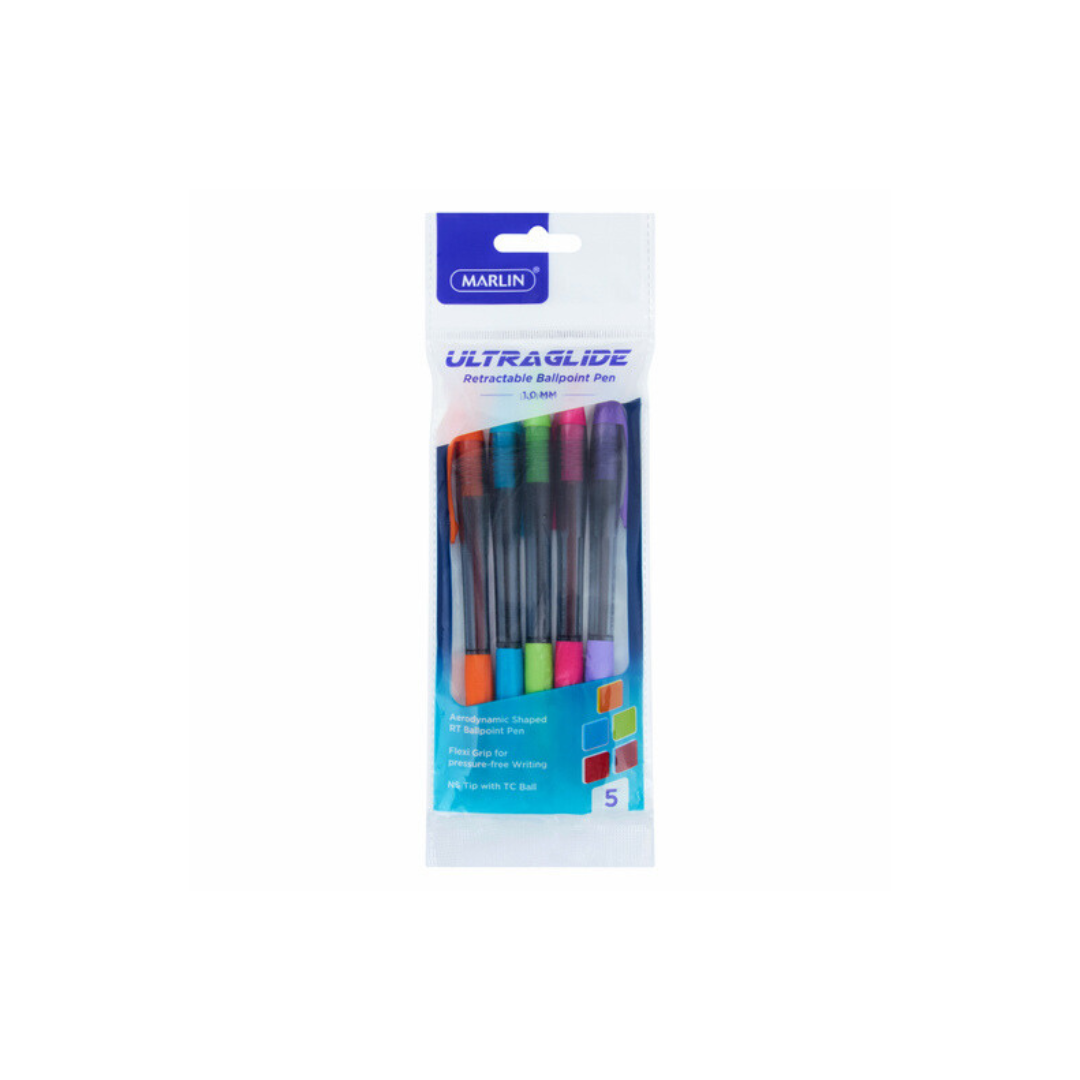 Marlin Ultraglide Neon Retract Assorted Pens 5 Pack 1.0mm Image