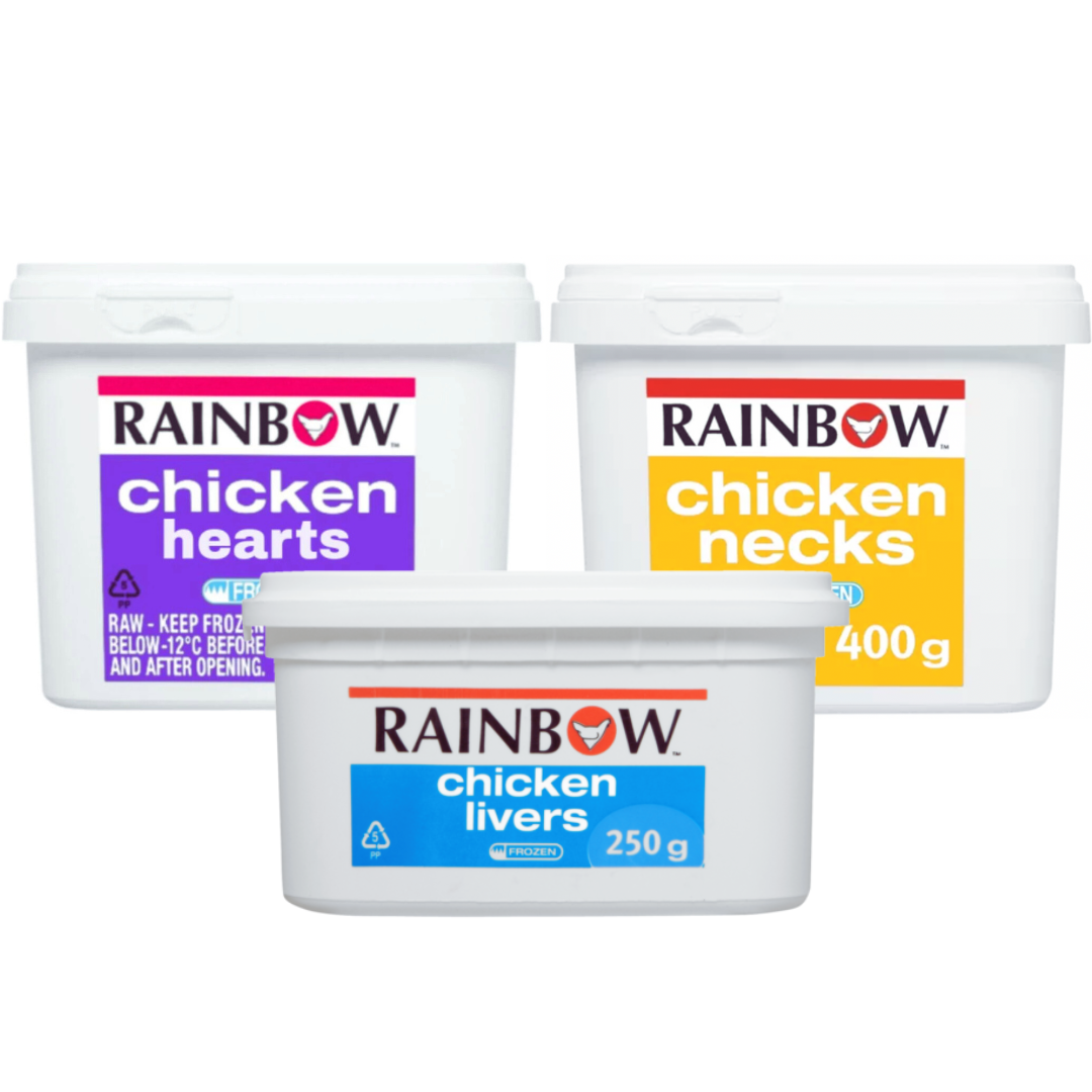 R9 Off Rainbow Power Food Combo - Rainbow Chicken Livers 250g & Chicken Necks 400g & Chicken Hearts 400g Image