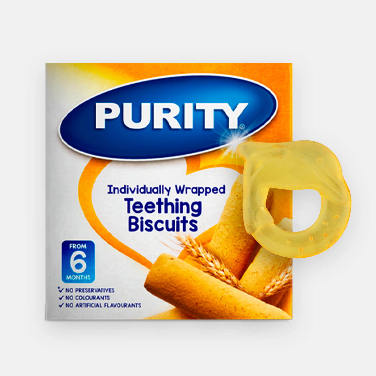 Combo - R10 Off Baby Things Teether (All Variants) and Purity Teething Biscuits 150g Image