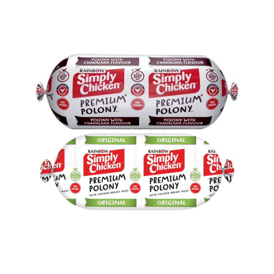 R20 Off Any 2 x Rainbow Chicken Polony 1kg (All Variants) Image