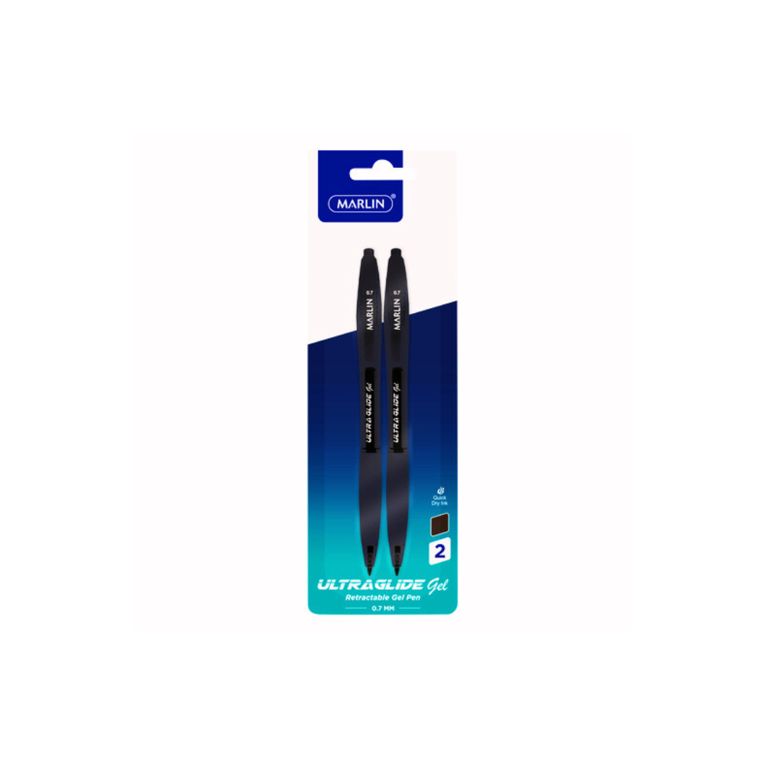 Marlin Black Gel Ink Retractable Pen 2 Pack 0.7mm Image