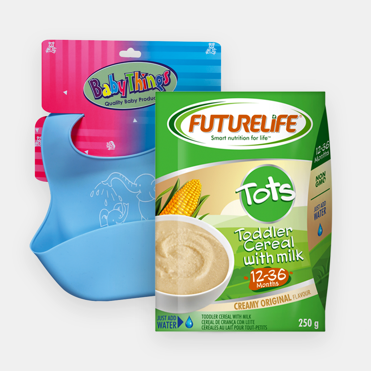 Combo - R10 Off Futurelife TOTS 250g (All Variants) and Baby Things Bib With Pocket Image